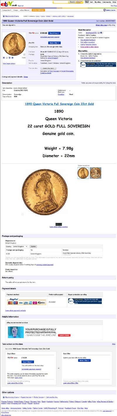davidrtaylor0796 1890 Queen Victoria Full Sovereign eBay Auction Listing